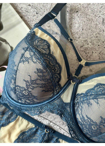 Синий комплект женского нижнего белья с портупеей синий Lanny Mode