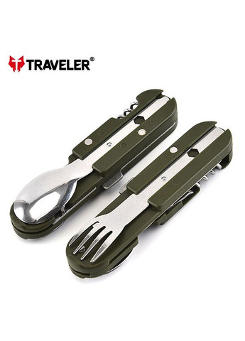 Мультитул похідний Traveler K607 ніж, ложка, вилка, штопор, відкривалка, з чохлом No Brand (322899516)