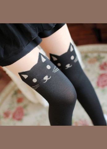 Колготки имитация чулок Котики с хвостиками черные с телесным one size No Brand (342328909)
