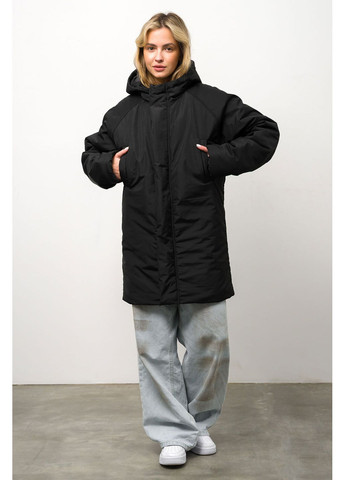 Черная зимняя женская теплая удлиненная зимняя куртка парка snowman black Without