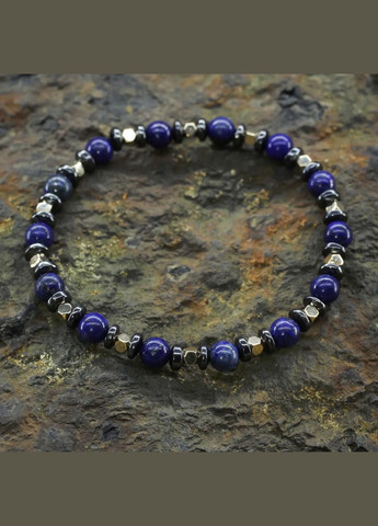 Лазурит і Гематит чоловічий з натурального каменю d-6мм обхват 19см No Brand браслет (304292176)