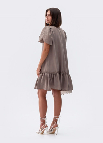 Бежева кежуал коротка сукня-трапеція з брошкою бежева Dressa однотонна