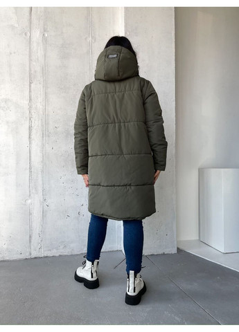 Оливкова (хакі) зимня зимове пальто з водовідштовхувальної плащівки еммі — заміри в описі куртка-пальто DK/DL Мода без кордонів