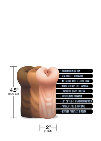 НАБОР МАСТУРБАТОРОВ HAPPY ENDING MSTR B8 SIX PACK ASS MOUTH PUSSY STROKER W/SIX RINGS Global Novelties (298919129)