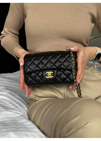 Шкіряна жіноча сумка Chanel Classic 1.55 Small Single Flap Black/Gold класична Шанель чорна на плече No Brand (367610513)