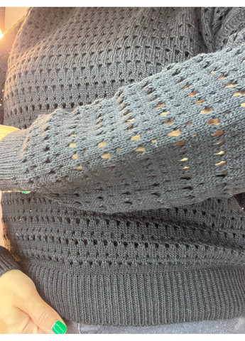 Черный демисезонный свитер женский 6766 ажурная вязкая прозрачная сетка паутинка MIX RAY