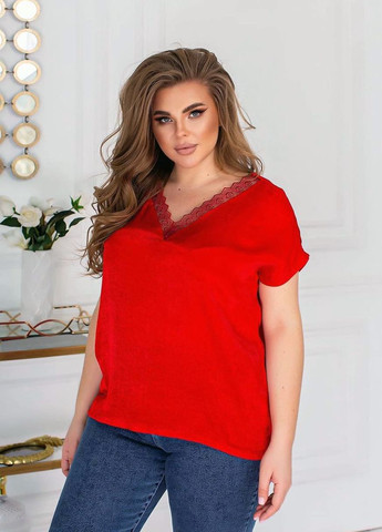 Червона жіноча літня блузка з мереживом Modena
