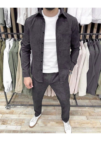 Графитовый демисезонный мужской стильный костюм из микро-вельвета брючный No Brand