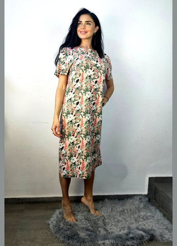 Комбинированное повседневный женское летнее платье для дома и отдыха большого размера SGI с цветочным принтом