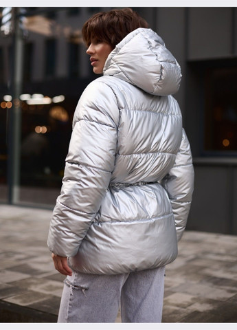 Сіра зимня срібляста куртка з капюшоном та куліскою Dressa