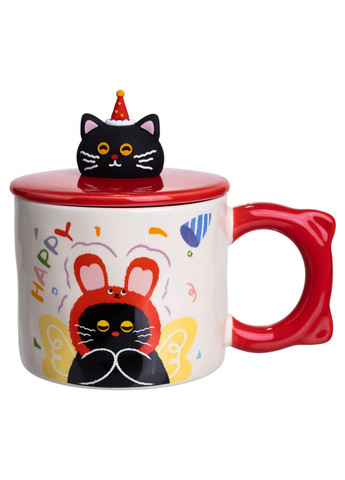 Чашка фарфоровая с крышкой Kitten's Birthday 400 (мл) подарочная кружка прикольная чашка для детей на подарок FM-24D Yiwu (370974864)