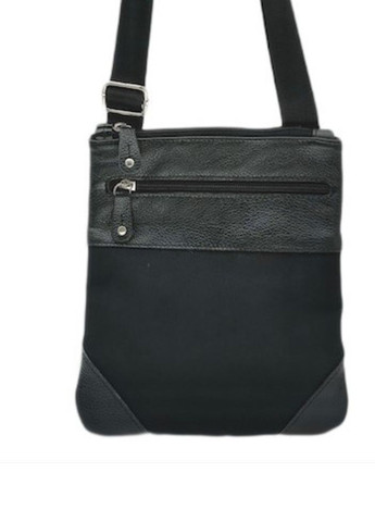 Мужская текстильная сумка с кожаными вставка через плечо, материал Оксфорд, чёрного цвета LQ 8010710 (278649360)