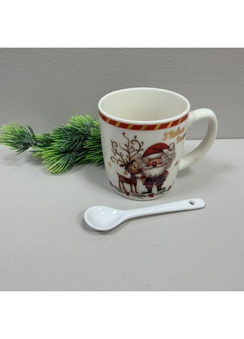 Чашка новорічна з ложкою в подарунковій коробці керамічна 175 мл h-8 см, d-7,3 см 269/3655-1 Stenson (367111041)