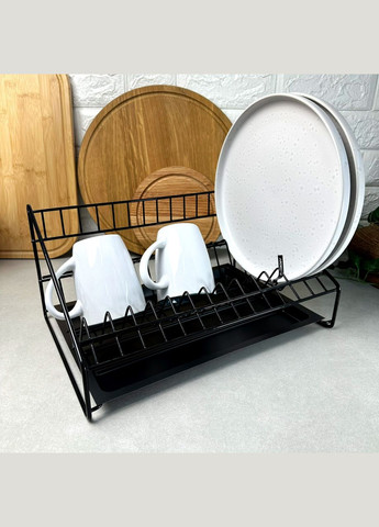 Чёрная одноярусная сушилка для посуды 36.5 см с бортиком и поддоном, Люкс No Brand (366818177)