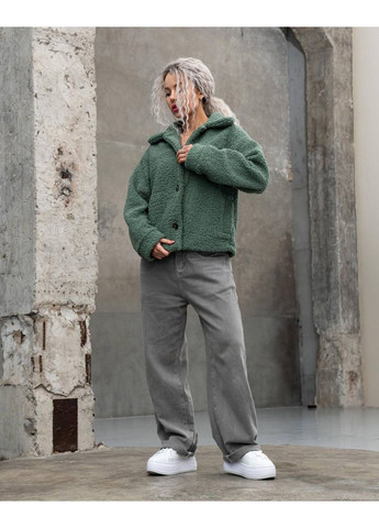 Оливковая демисезонная куртки в стиле zara с текстурной овчиной Україна