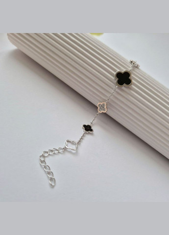 Срібний браслет Конюшина із золотою пластиною чорною емаллю 17 - 20 см срібло 925 проби Родоване 680б 5.41г Nobrand (363969251)