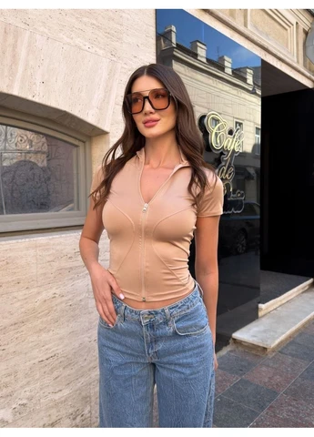 Кофта женская на молнии с коротким рукавом Fashion (390300902)