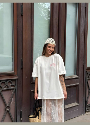 Женская качественная нежная хлопковая футболка оверсайз с принтом ангел купидон one size хлопок белый Україна - (339402855)