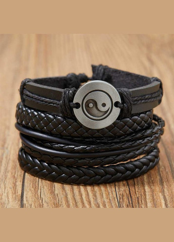 Набір плетених шкіряних чоловічих браслетів універсального розміру інь-янь (NR0518) No Brand (306559646)