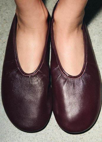 Жіночі балетки Zara | темно-бордові однотонні натуральна шкіра (371629011)