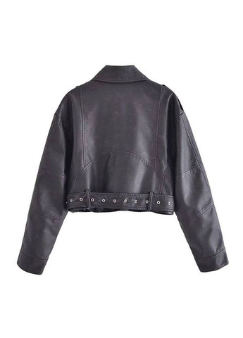 Чорна укорочена куртка з поясом Fashion