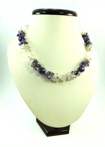 Эксклюзивное ожерелье "Весенний танец" Розовый кварц, Аметист Fursa fashion (322818828)