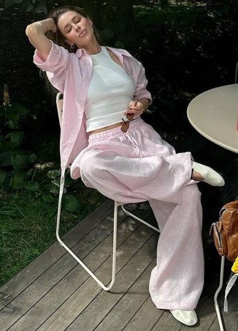 Базовый легкий летний повседневный свободный костюм двойка: рубашка на пуговицах + широкие брюки Tik-Tak (331237054)