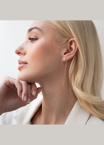 Сережки - протяжки Конюшина в жовтому золоті с07735 Oniks (264023424)