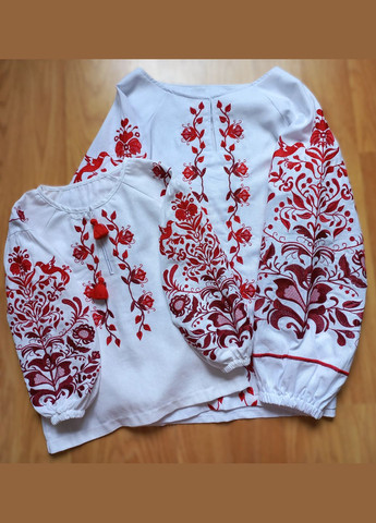 Біла вишиванка жіноча лляна біла з червоним орнаментом вільна, пряма льон (314770965)