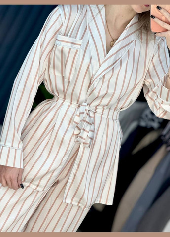 Бежева всесезон жіноча шовкова піжама в стилі victoria's secret сорочка + брюки Adelante