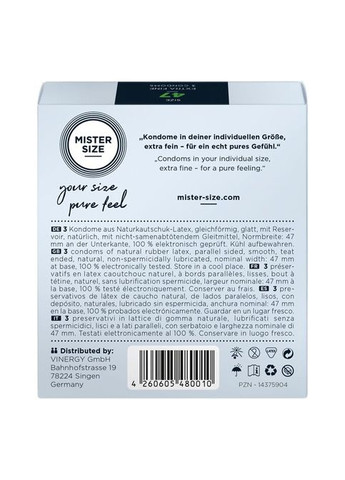 Презервативи - pure feel - 47 (3 condoms), товщина 0,05 мм Mister Size (335391289)