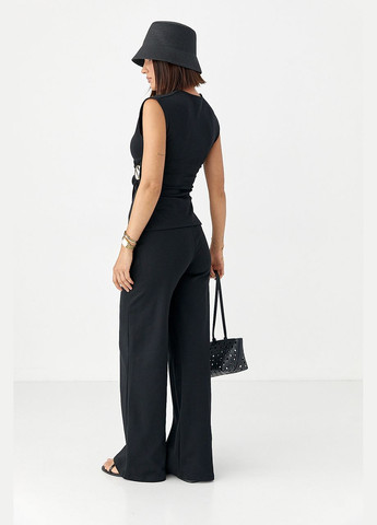 Трикотажний костюм з блузою та прямими брюками - чорний колір Lurex (340917740)