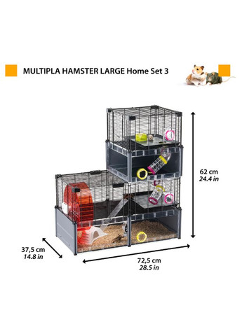 Модульна клітка для хом'яків та мишей Multipla Hamster Lagre з аксесуарами чорна 107.5x37.5x42 см 57007417 Ferplast (284282861)