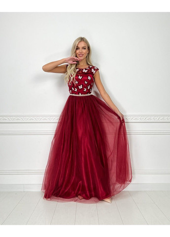 Бордова вечірня сукня метелики вишивка 7036 бордова Tanita-Romario