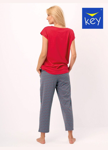 Красная всесезон женская пижама футболка + брюки Key