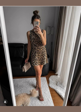 Темно-бежевое коктейльное платье женское Україна леопардовый