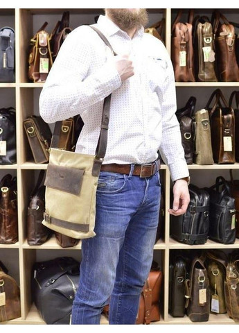 Сумка планшет через плече для документів та для телефону чоловіча з натуральної шкіри та текстилю Світло-коричневий 37144 TARWA (361400997)