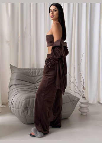 Коричневый демисезонный повседневный комплект-тройка из плюшевого материала, приятный к телу, с резинкой для волос в подарок – стильный выбор No Brand 885