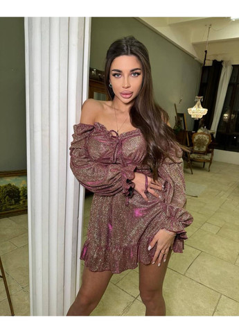 Светло-коричневое праздничный мерцающее платье из люрекса "северное сияние" - замеры в описании с открытыми плечами GD/GL Модний простір однотонное