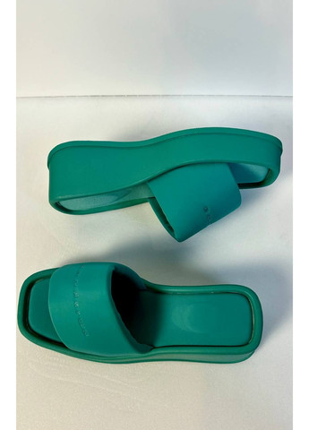 Зеленые женские тапочки шлепанцы на высокой подошве платформе зеленые изумрудные ts20219 No Brand