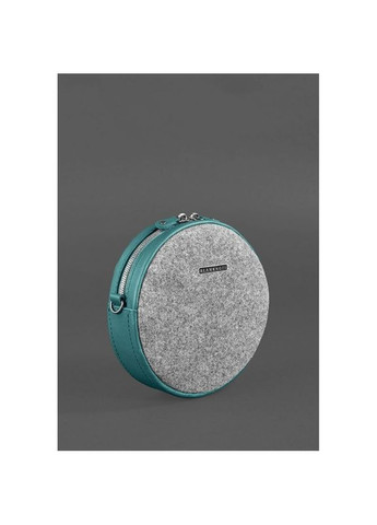 Кругла фетрова сумка жіноча через плече Таблетка зі шкіряними бірюзовими вставками BlankNote (302009131)