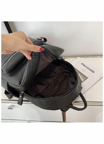 Жіночий рюкзак чорний рифлений візерунок ромбик КиП (292405564)