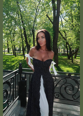 Черное повседневный, праздничный, вечернее платье Україна в горошек