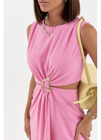 Розовое повседневный платье миди с вырезами на талии Lurex однотонное