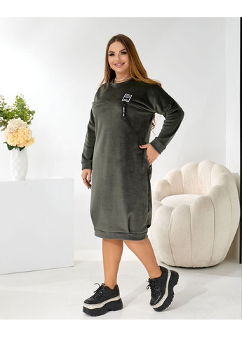 Оливкова (хакі) повсякденний, кежуал жіноча сукня великих розмірів тепла Style Point однотонна