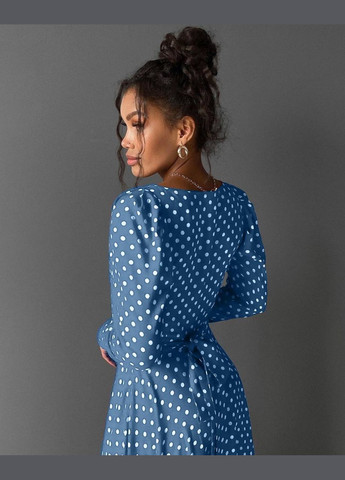 Синее повседневный платье макси на запах на запах MonCher в горошек