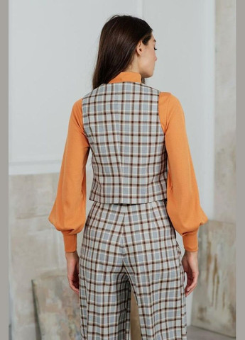 Жилет сіро-бежевий в клітинку з V-подібним вирізом на ґудзики MKAZ6156-2 Modna KAZKA (336932168)