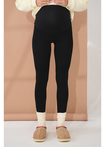 Черные черные теплые леггинсы лосины для беременных на меху с высоким поясом на животик Юла мама