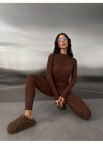 Женский базовый термокостюм коричневого цвета 35911 Fashion (368765742)