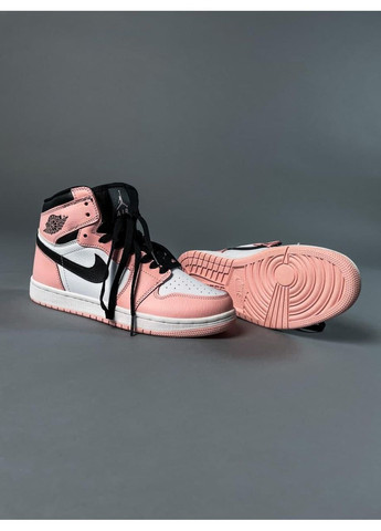 Розовые демисезонные кроссовки мужские nike air jordan 1 retro high pink «black logo» 1 найк аир джордан No Brand